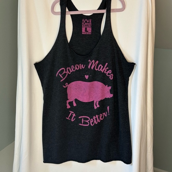 Flavour Gallery Black racer back Tank Top with Pink Pig Graphic Size Large - Picture 1 of 5